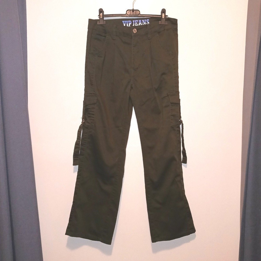 Y2K Gorpcore Goth VIP Jeans Olive Green Cargo Pants Buckle 9/10
